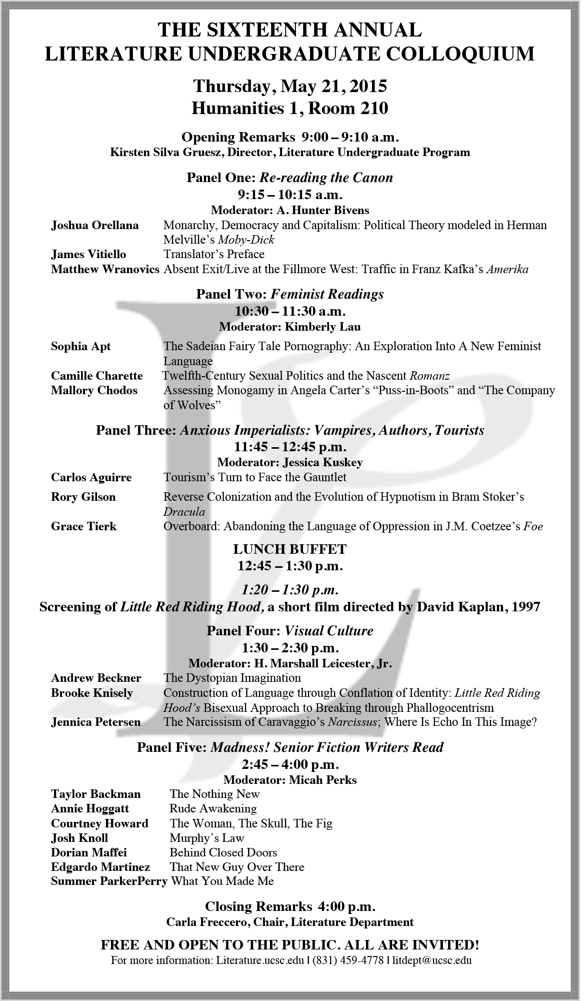 2015 Literature Undergraduate Colloquium