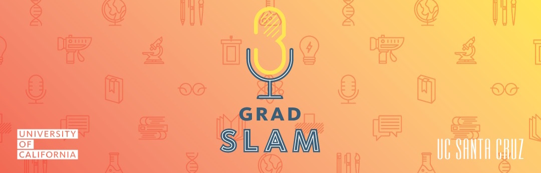 a logo for the grad slam is in the center of an orange background, rectangularly-shaped