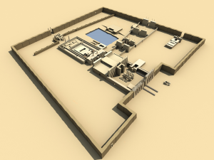 An image of a 3d model of a site in ancient Egypt is shown.