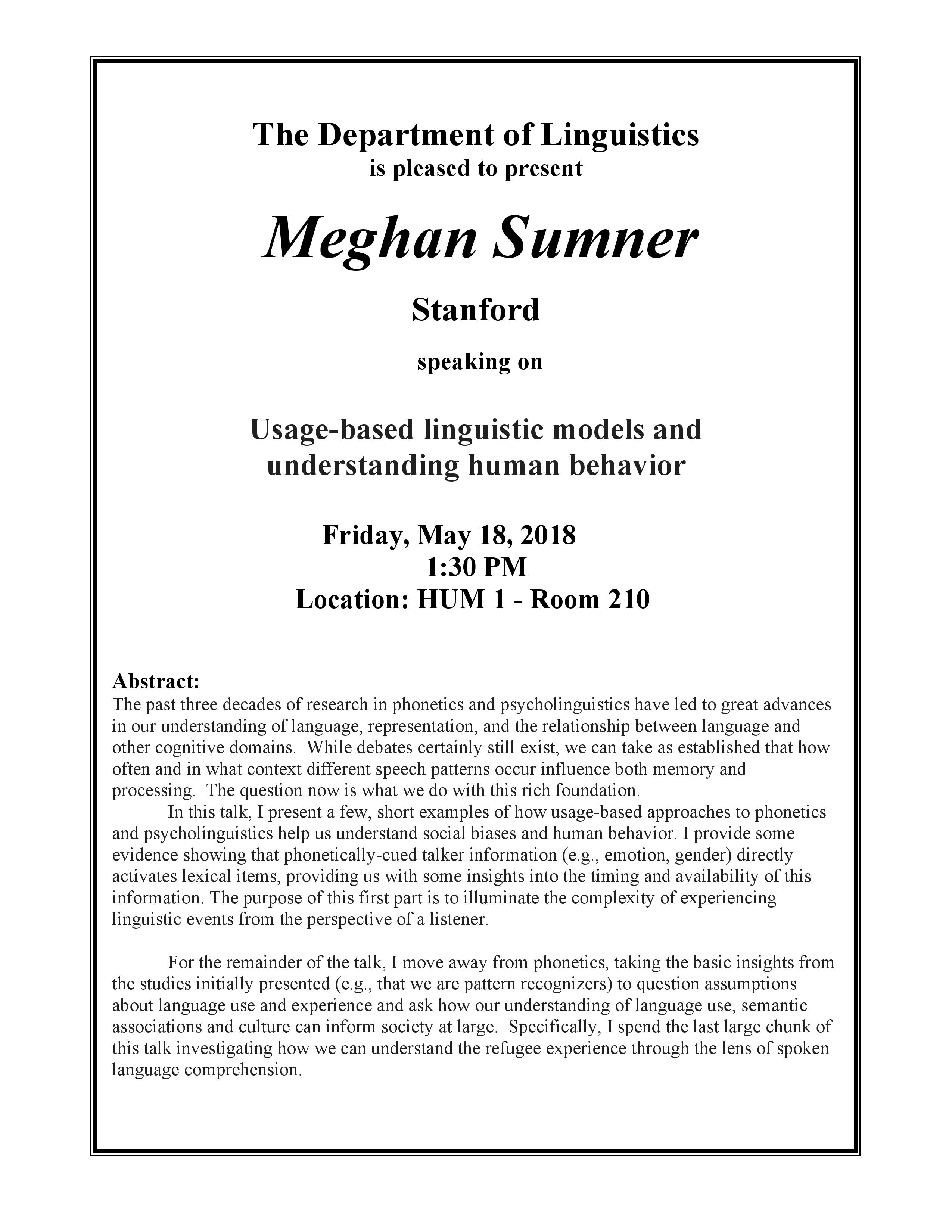 Meghan Sumner in large font, information about the event in text below.
