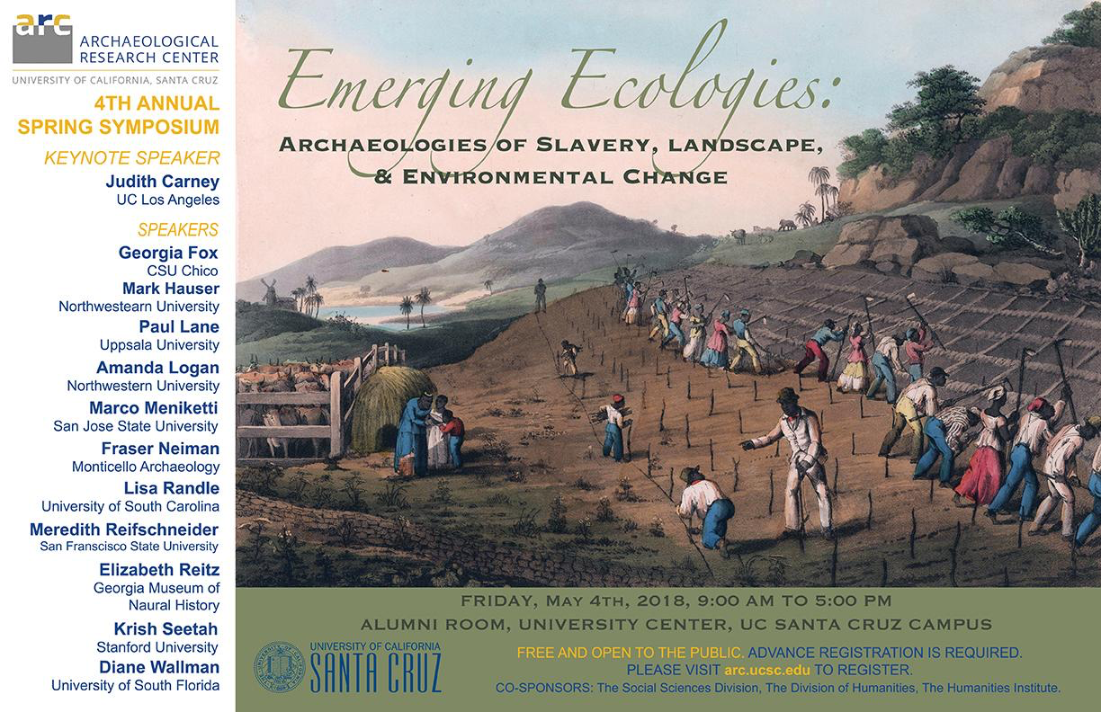 A flyer for the event is shown. On the right hand side, an image of several slaves working in a field.