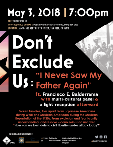 Japanese American Museum of San Jose Event poster for “Don’t Exclude Us: I Never Saw My Father Again”